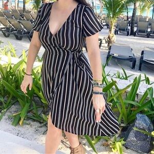 Socialite Black and White Striped Midi Dress